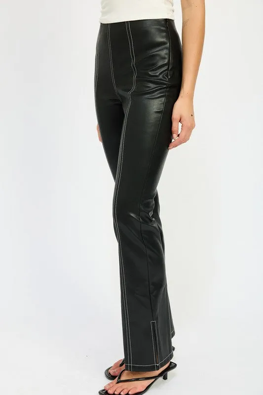 Misty Contrast Stitch High Waist Leather Pants