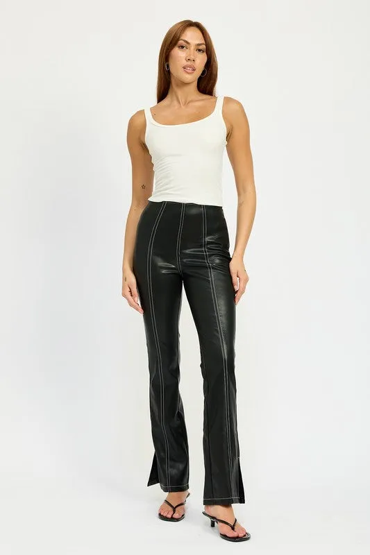 Misty Contrast Stitch High Waist Leather Pants