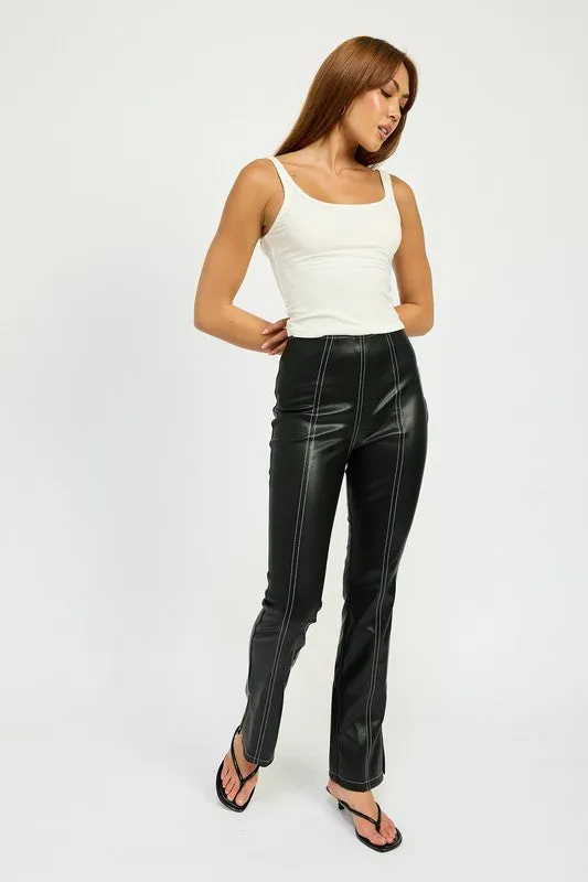 Misty Contrast Stitch High Waist Leather Pants