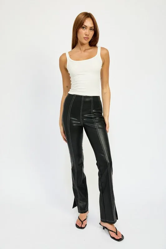 Misty Contrast Stitch High Waist Leather Pants