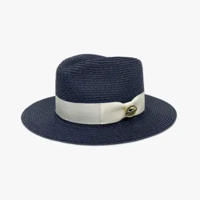Navy Henley Summer Fedora with Bespoke Cream Ribbon