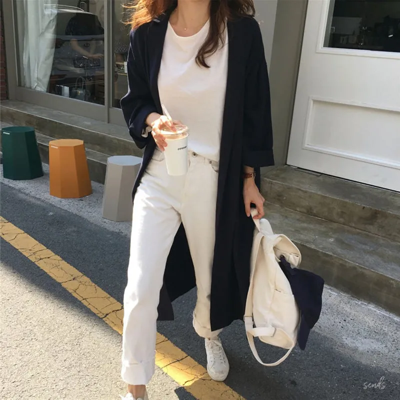 Navy Solid Long Sleeved Shirt Cardigan Dress