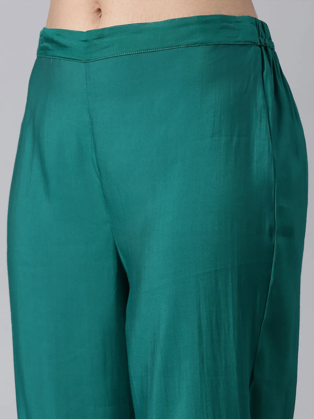 Neerus Green Panelled Straight Kurta and Trousers