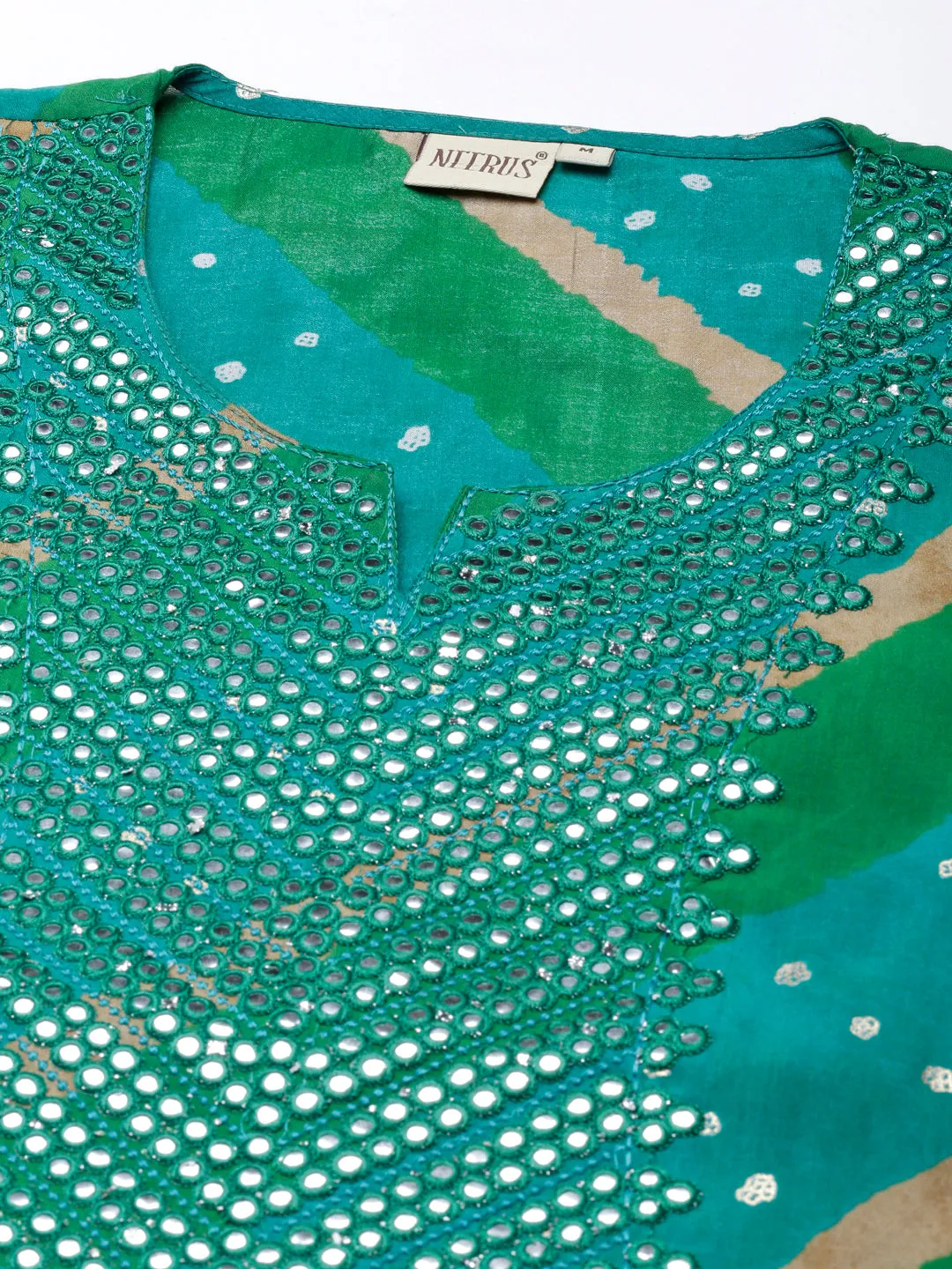 Neerus Green Panelled Straight Kurta and Trousers