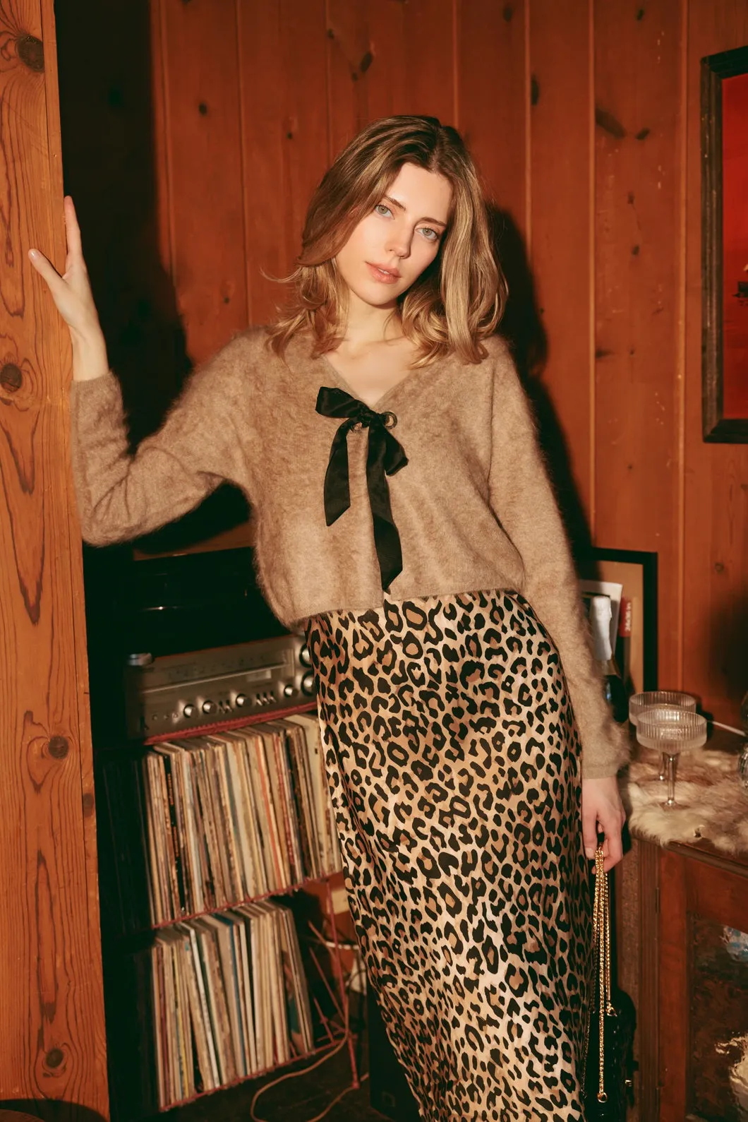Netty Fuzzy Cashmere Tie Cardigan