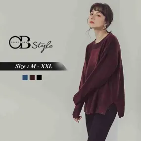 ORANGEBEAR WARM DIP HEM KNIT LONG TOPS