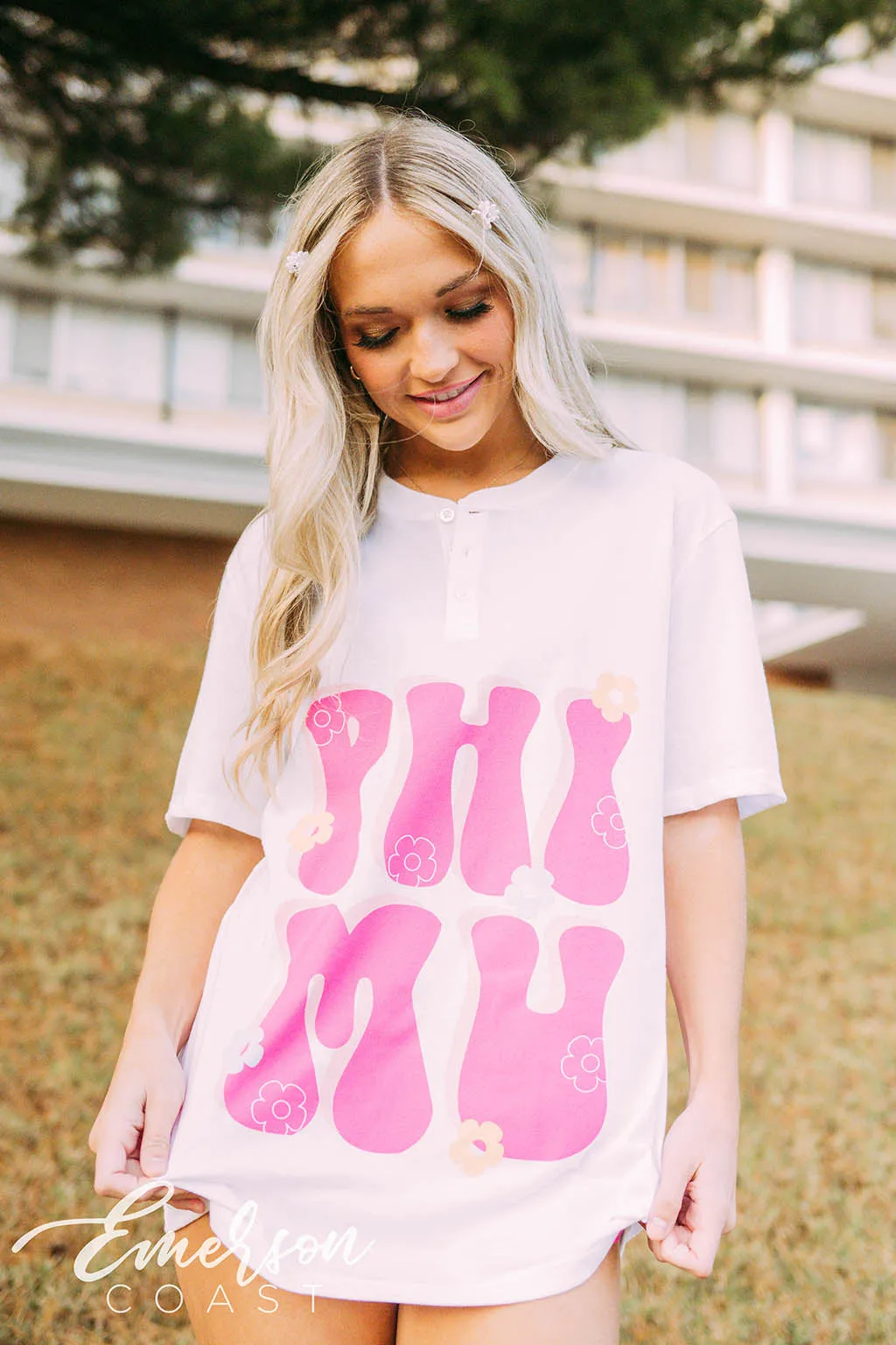 Phi Mu PR Floral Henley Tee