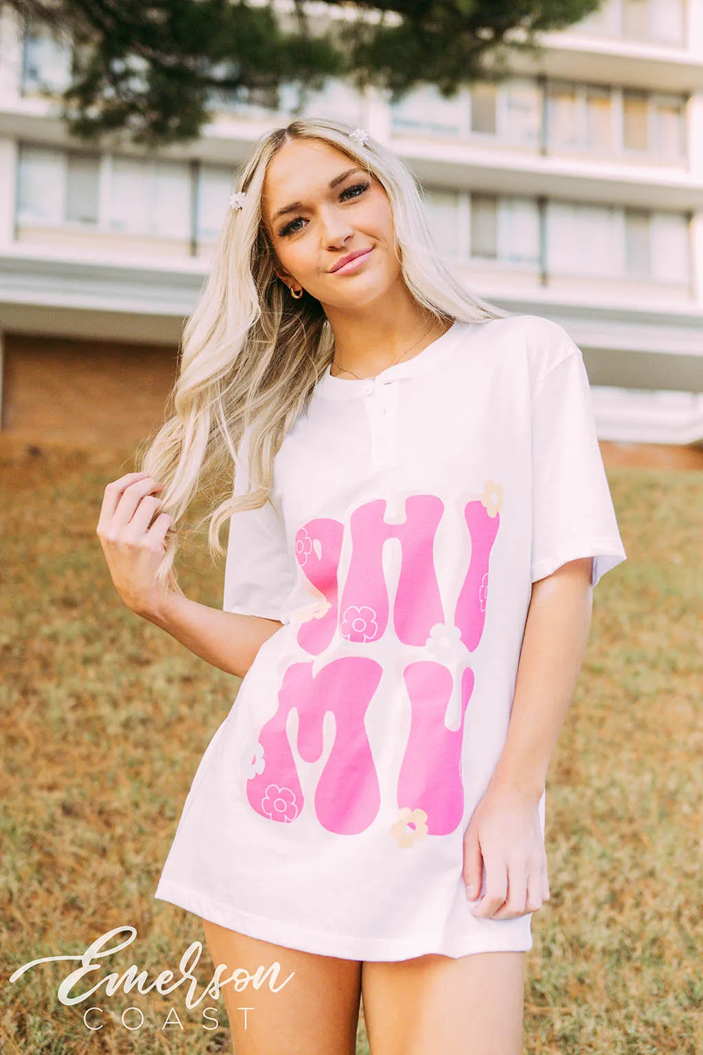 Phi Mu PR Floral Henley Tee