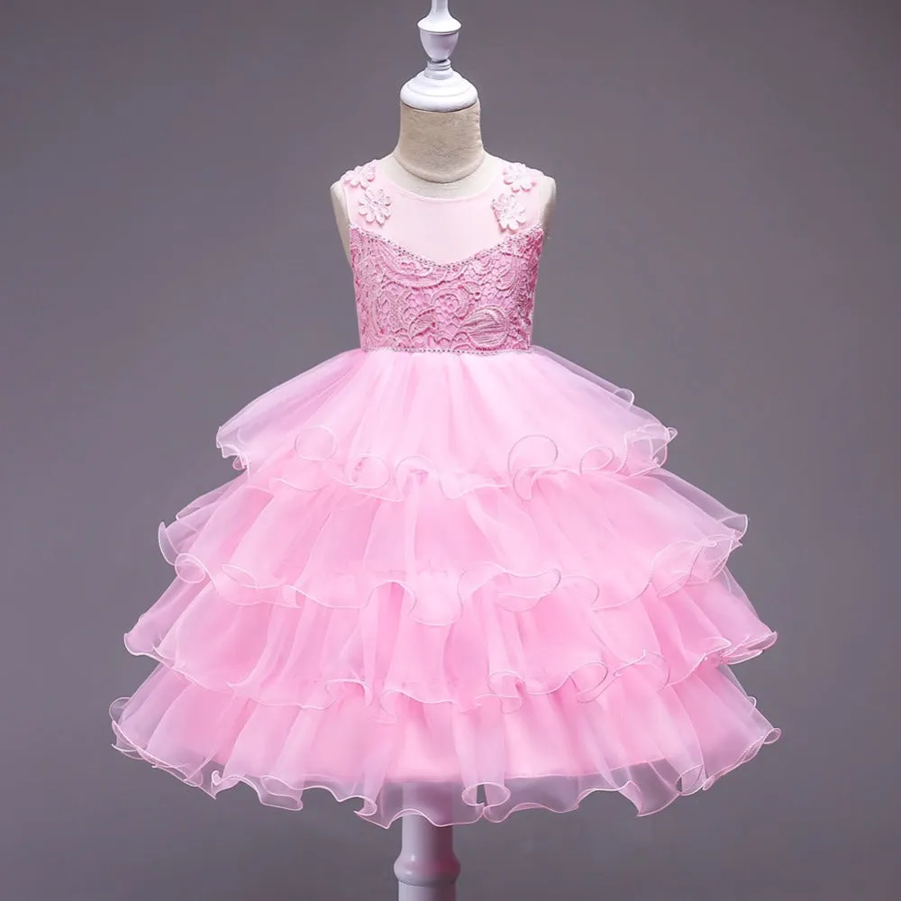 Pink Layered Tulle Dress, Size 3-14 Yrs