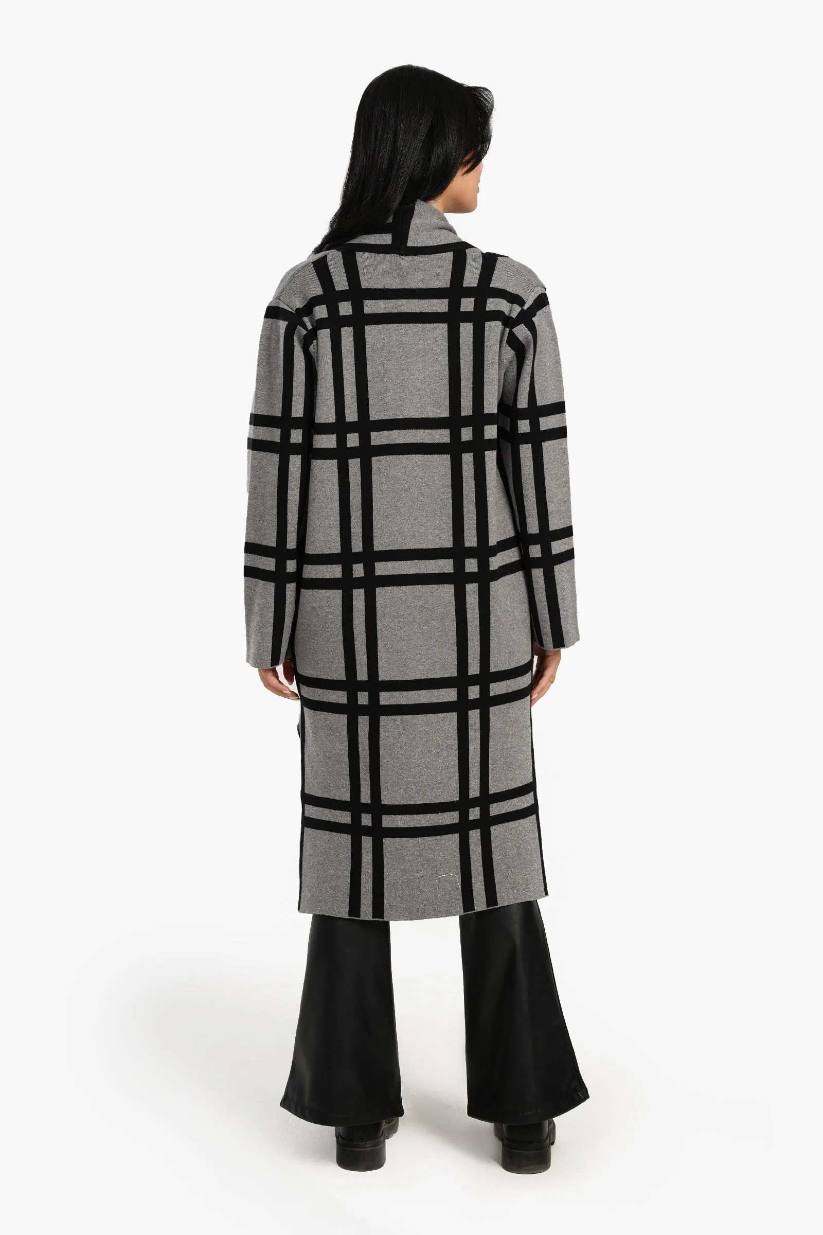 Plaid Pattern V-Neck Coat