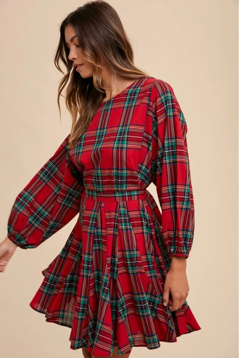 Plaid Printed A Line Mini Woven Dress