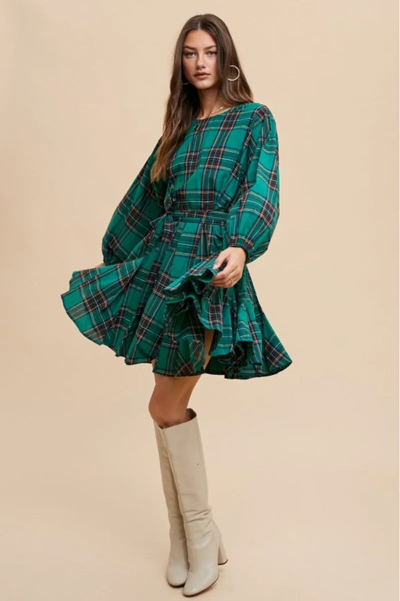 Plaid Printed A Line Mini Woven Dress