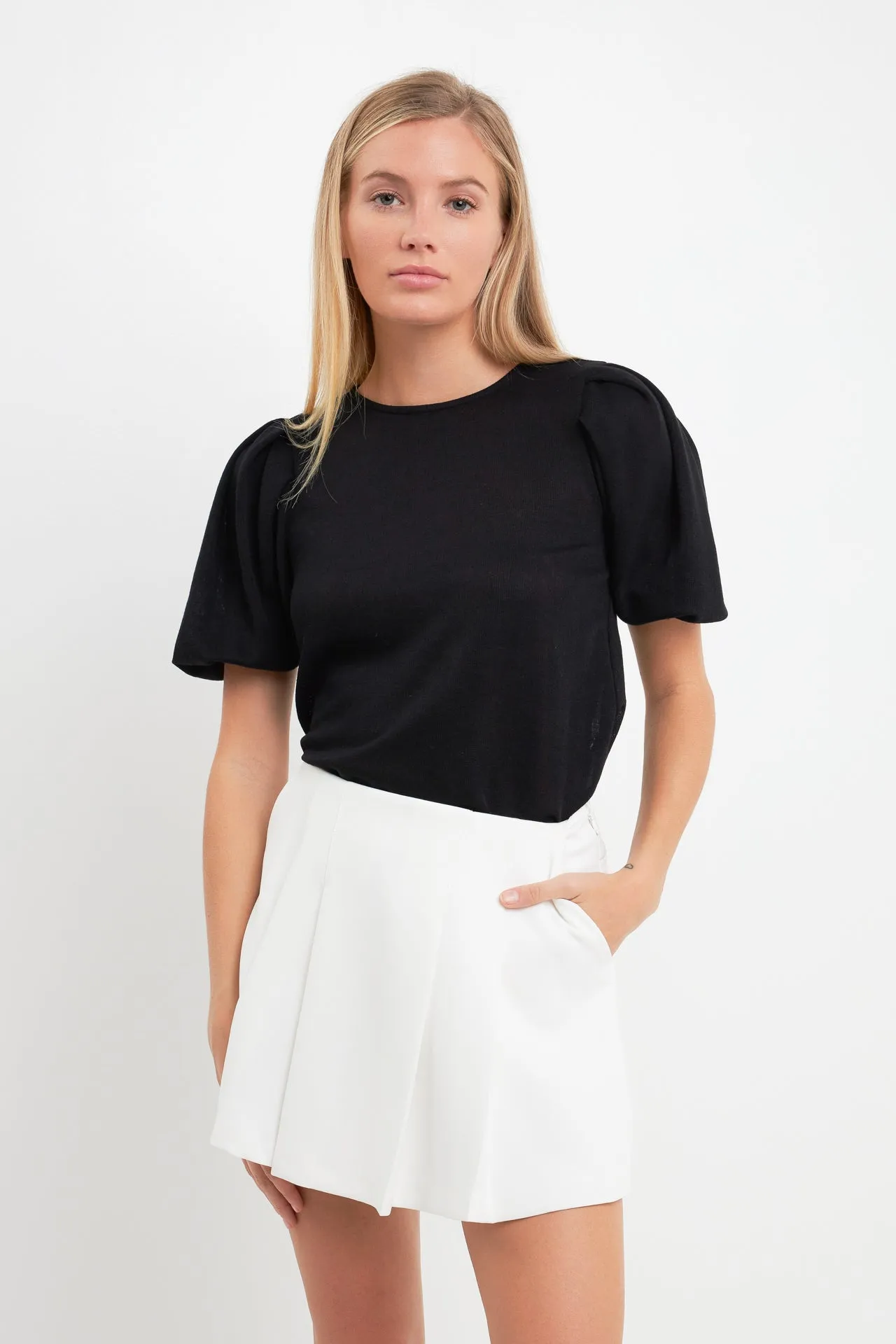 Pleated Shoulder Knit Top