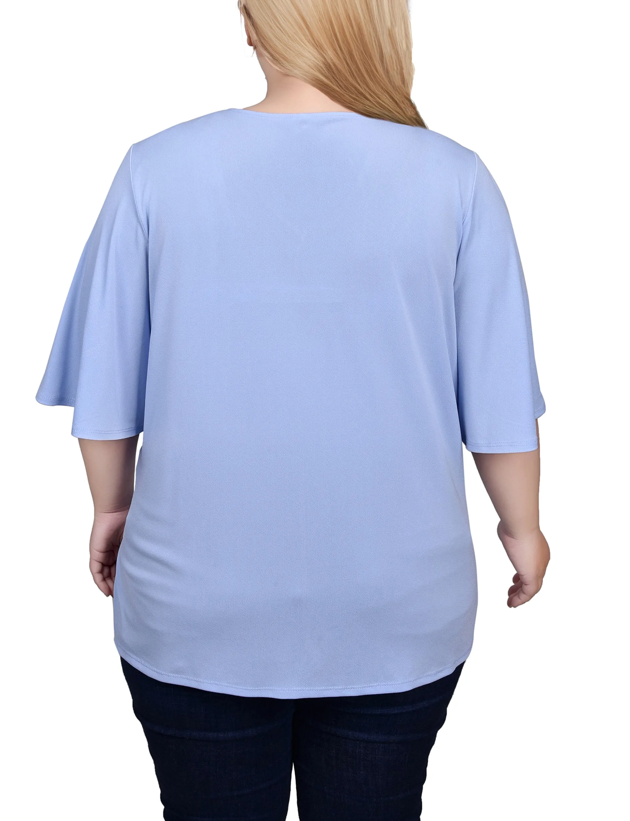Plus Size Elbow Sleeve Tie-Front Top