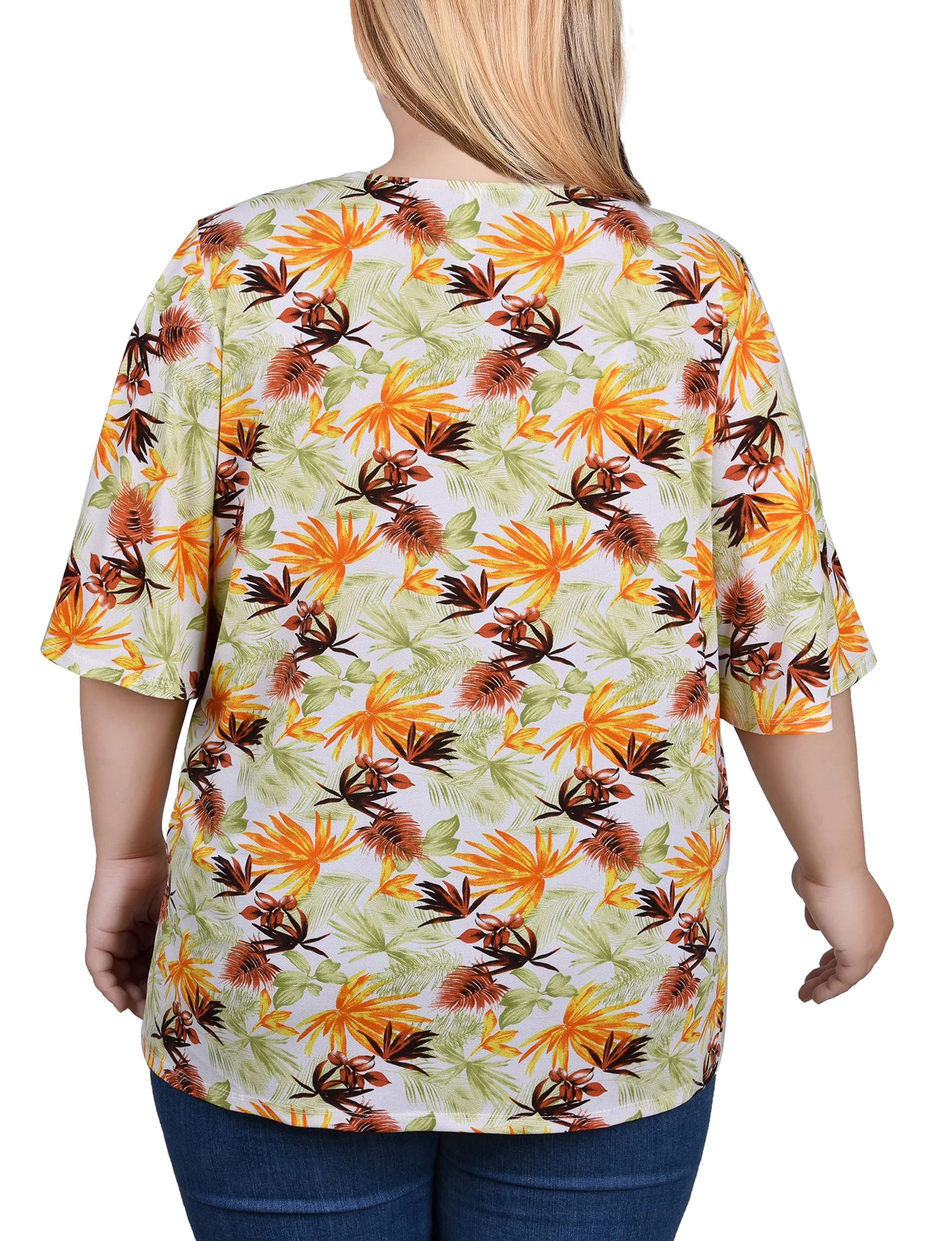 Plus Size Elbow Sleeve Tie-Front Top