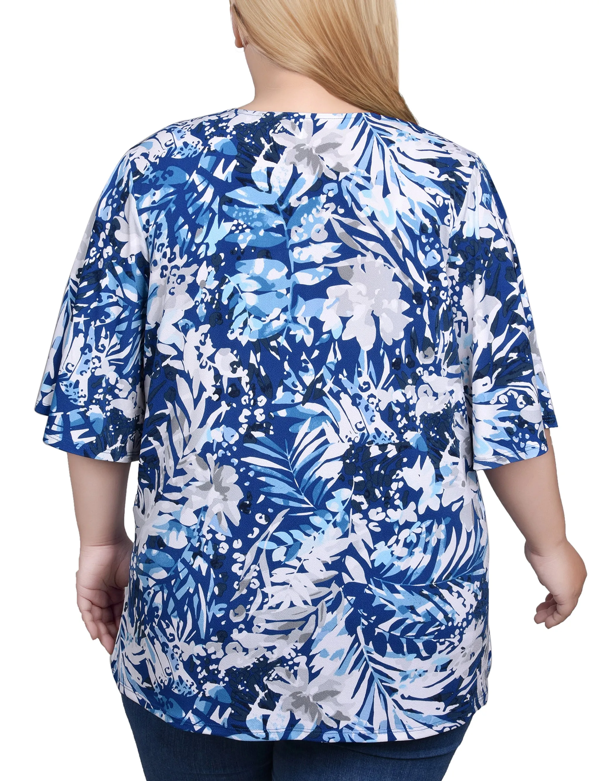 Plus Size Elbow Sleeve Tie-Front Top