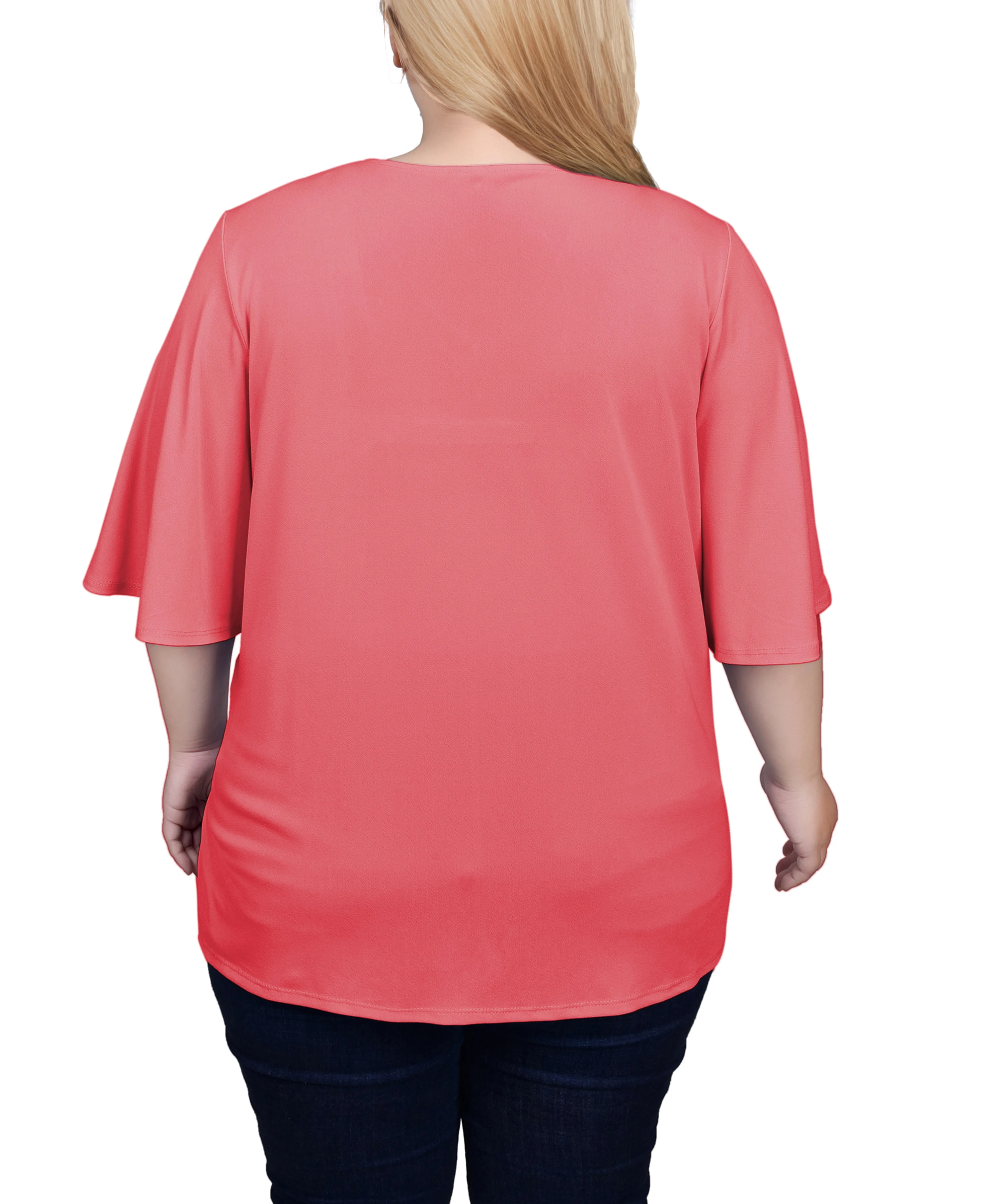 Plus Size Elbow Sleeve Tie-Front Top