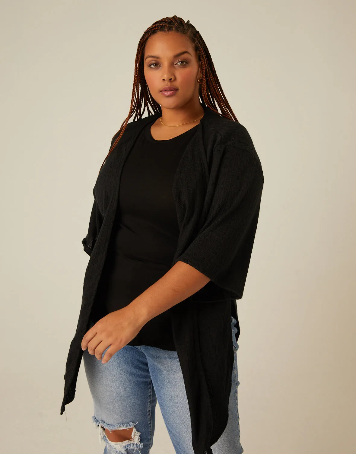 Plus Size Short Sleeve Open Cardigan