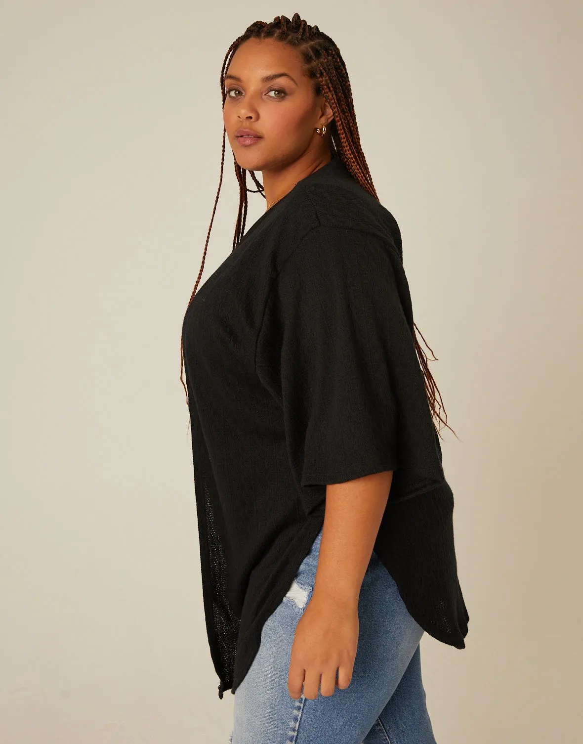Plus Size Short Sleeve Open Cardigan