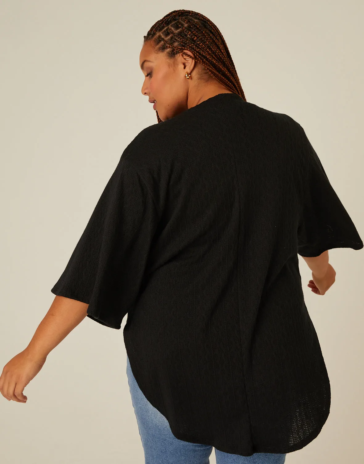 Plus Size Short Sleeve Open Cardigan