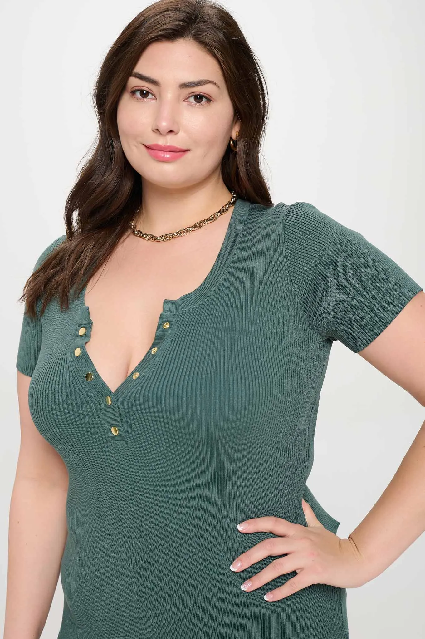 PLUS SNAP BUTTON SWEATER KNIT TOP