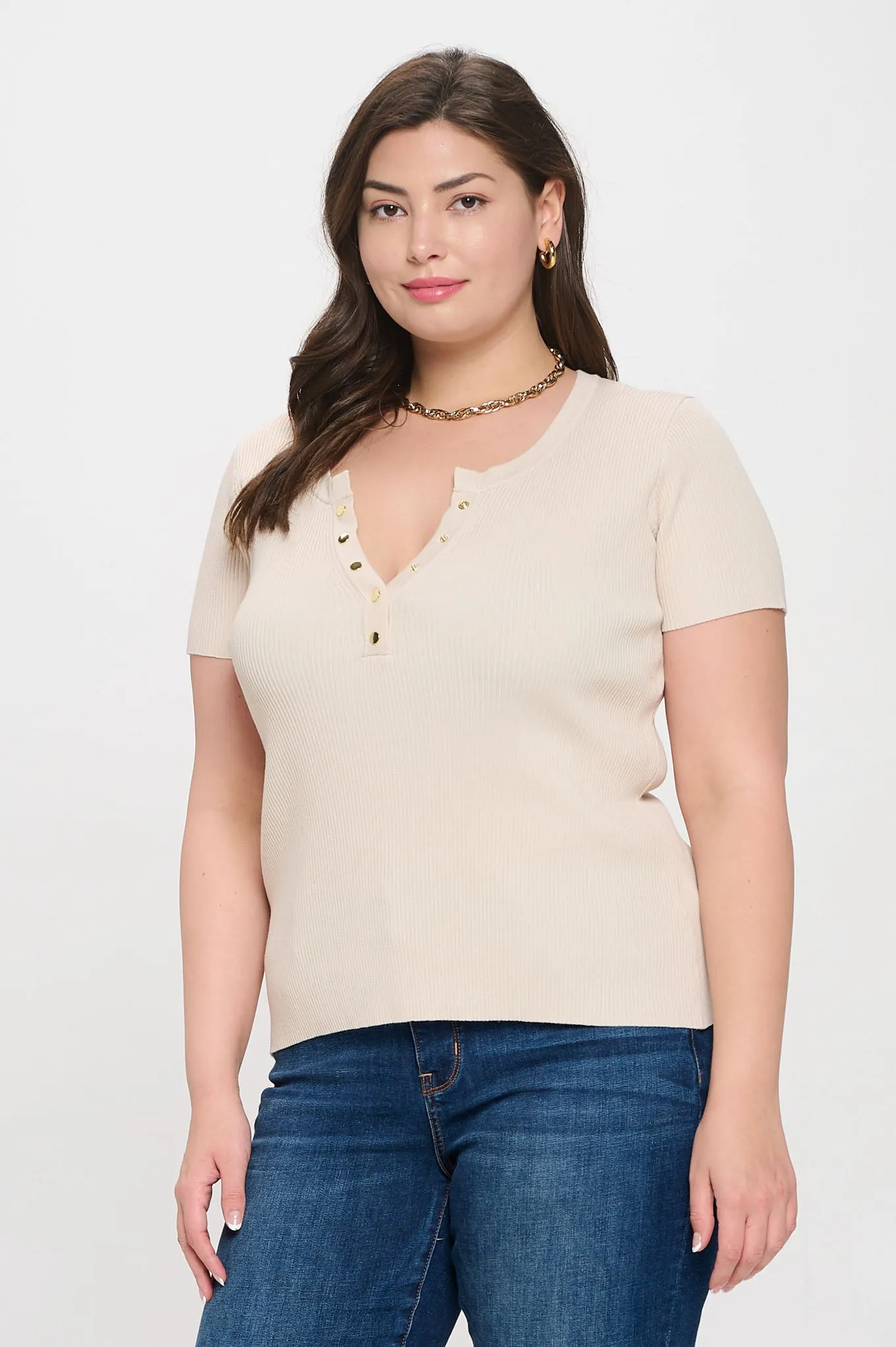 PLUS SNAP BUTTON SWEATER KNIT TOP