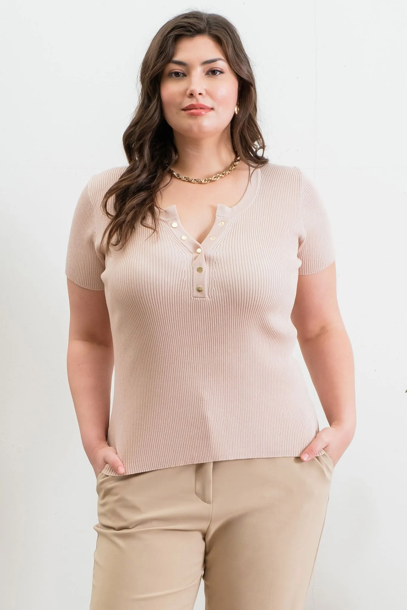 PLUS SNAP BUTTON SWEATER KNIT TOP