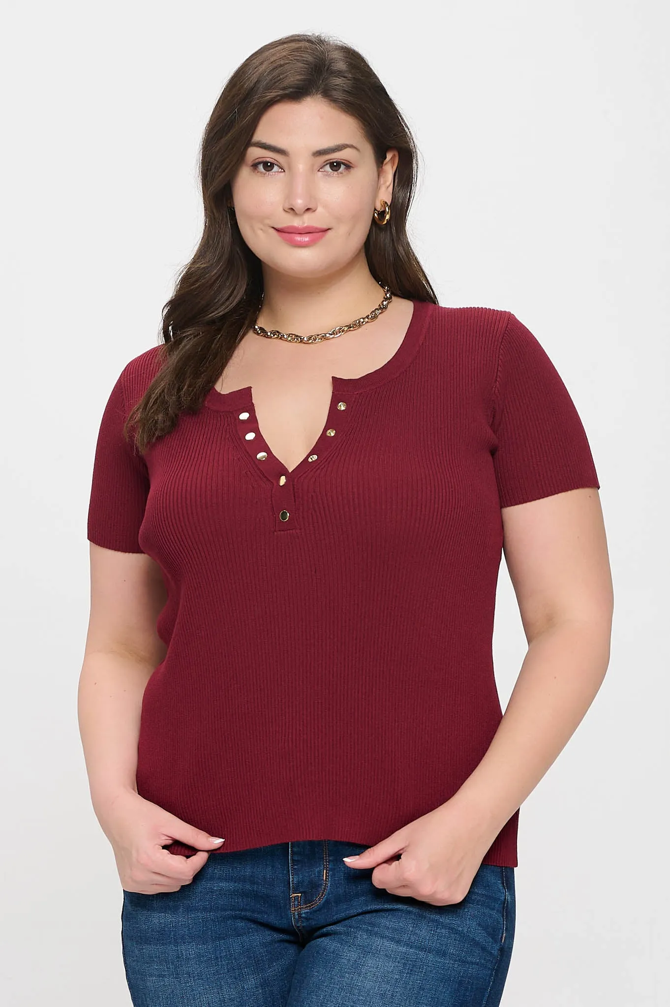 PLUS SNAP BUTTON SWEATER KNIT TOP