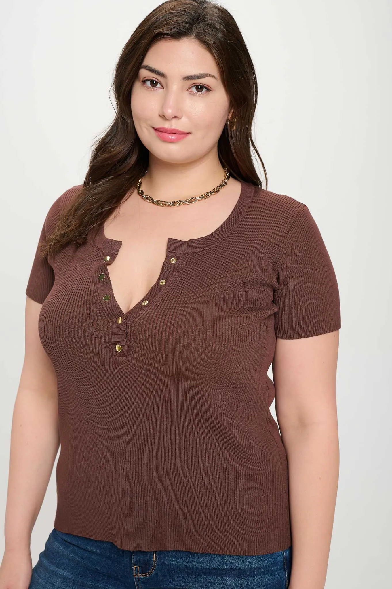 PLUS SNAP BUTTON SWEATER KNIT TOP