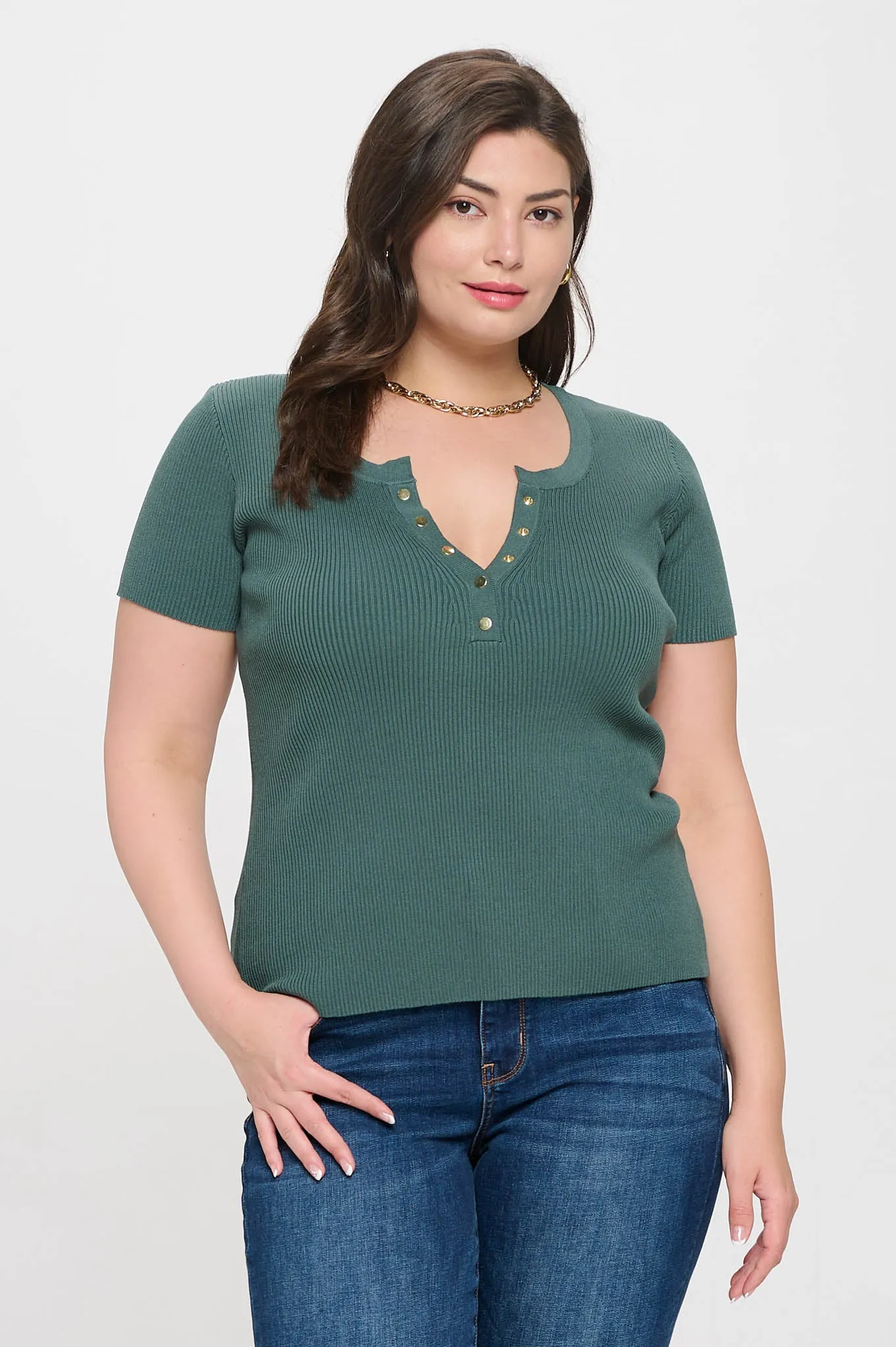 PLUS SNAP BUTTON SWEATER KNIT TOP