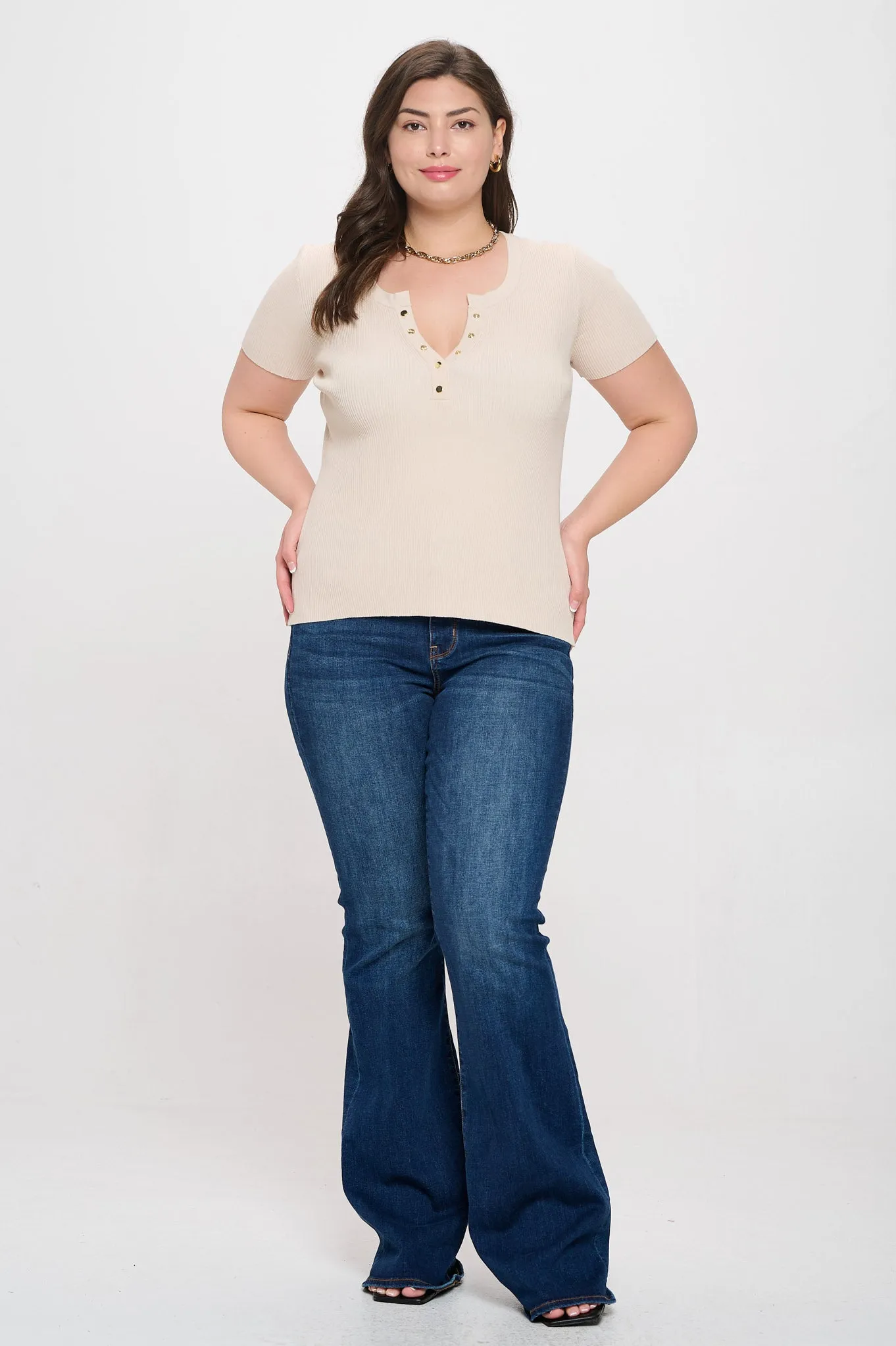 PLUS SNAP BUTTON SWEATER KNIT TOP