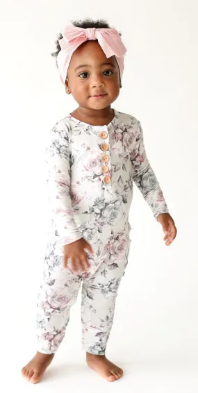 Posh Peanut Daniella L/S Ruffled Henley Romper