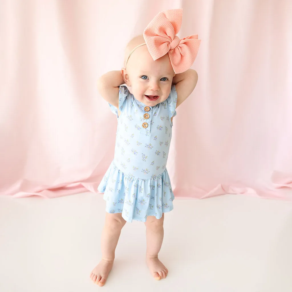 Posh Peanut Grace Ruffled Capsleeve Henley Twirl Skirt Bodysuit