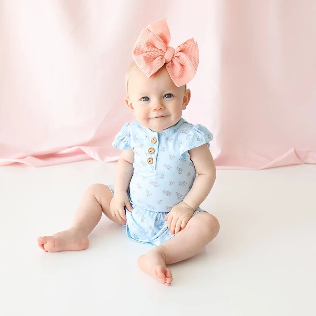 Posh Peanut Grace Ruffled Capsleeve Henley Twirl Skirt Bodysuit