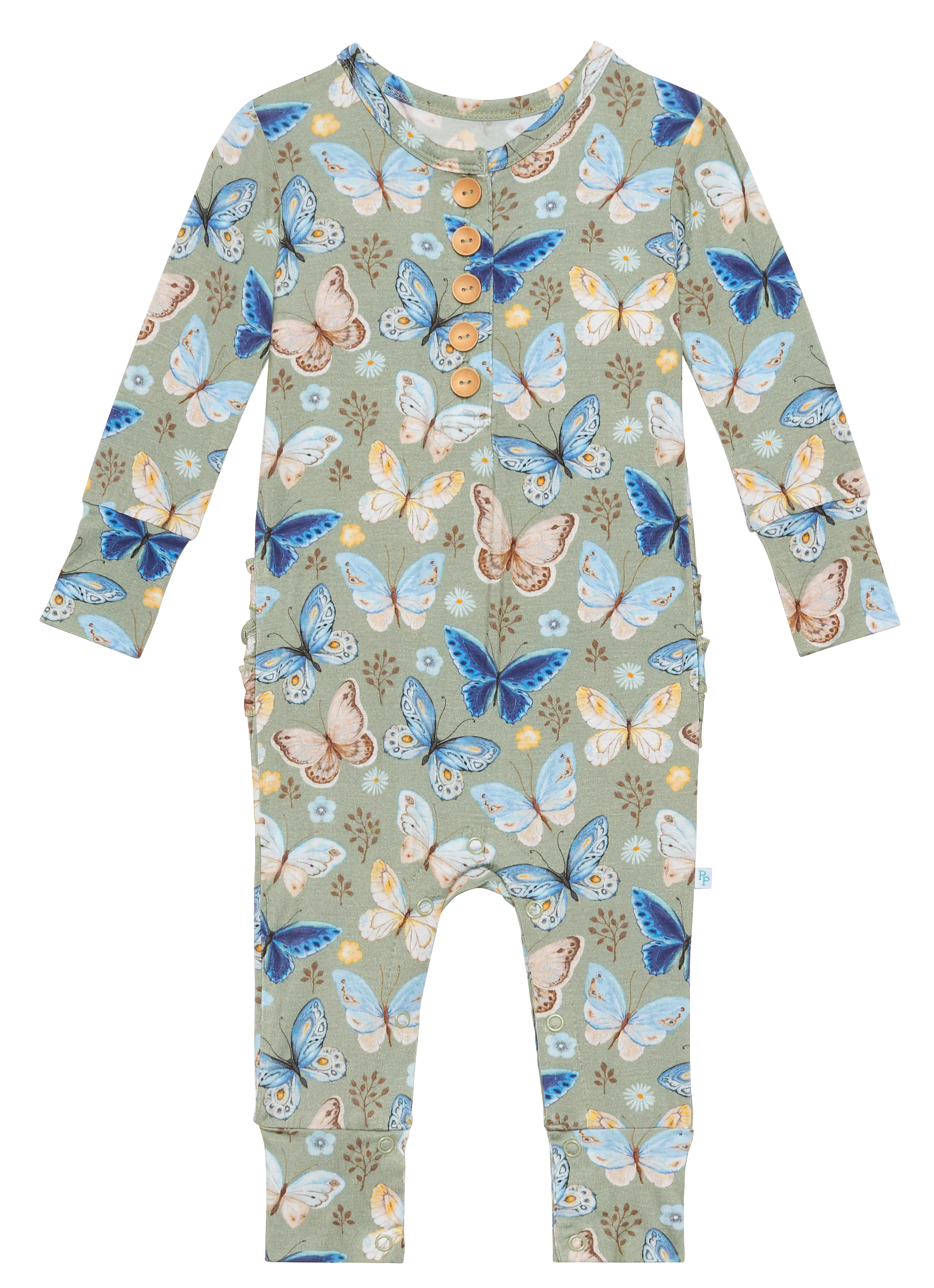 Posh Peanut Lucy L/S Ruffled Henley Romper