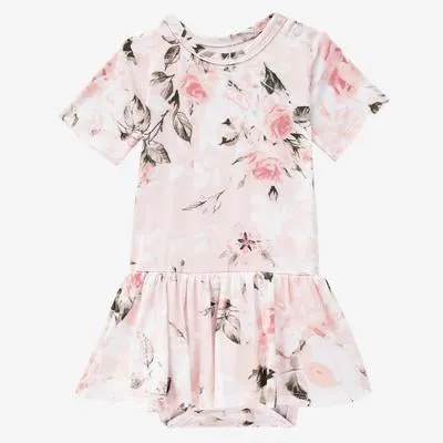 Posh Peanut Short Sleeve Twirl Skirt Bodysuit - Vintage Pink Rose