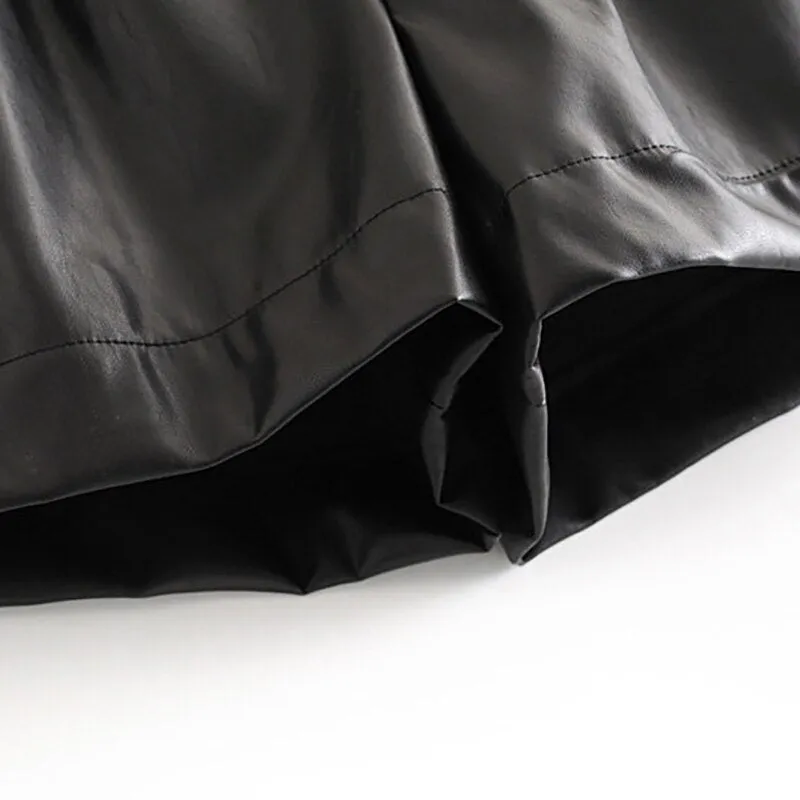 Pu Leather Shorts Women High Waist Black