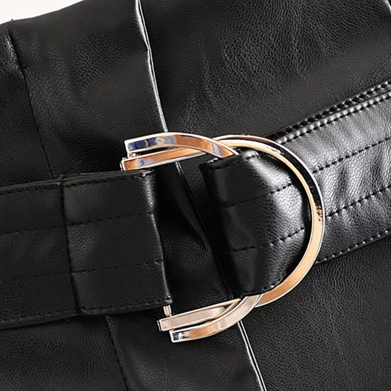 Pu Leather Shorts Women High Waist Black