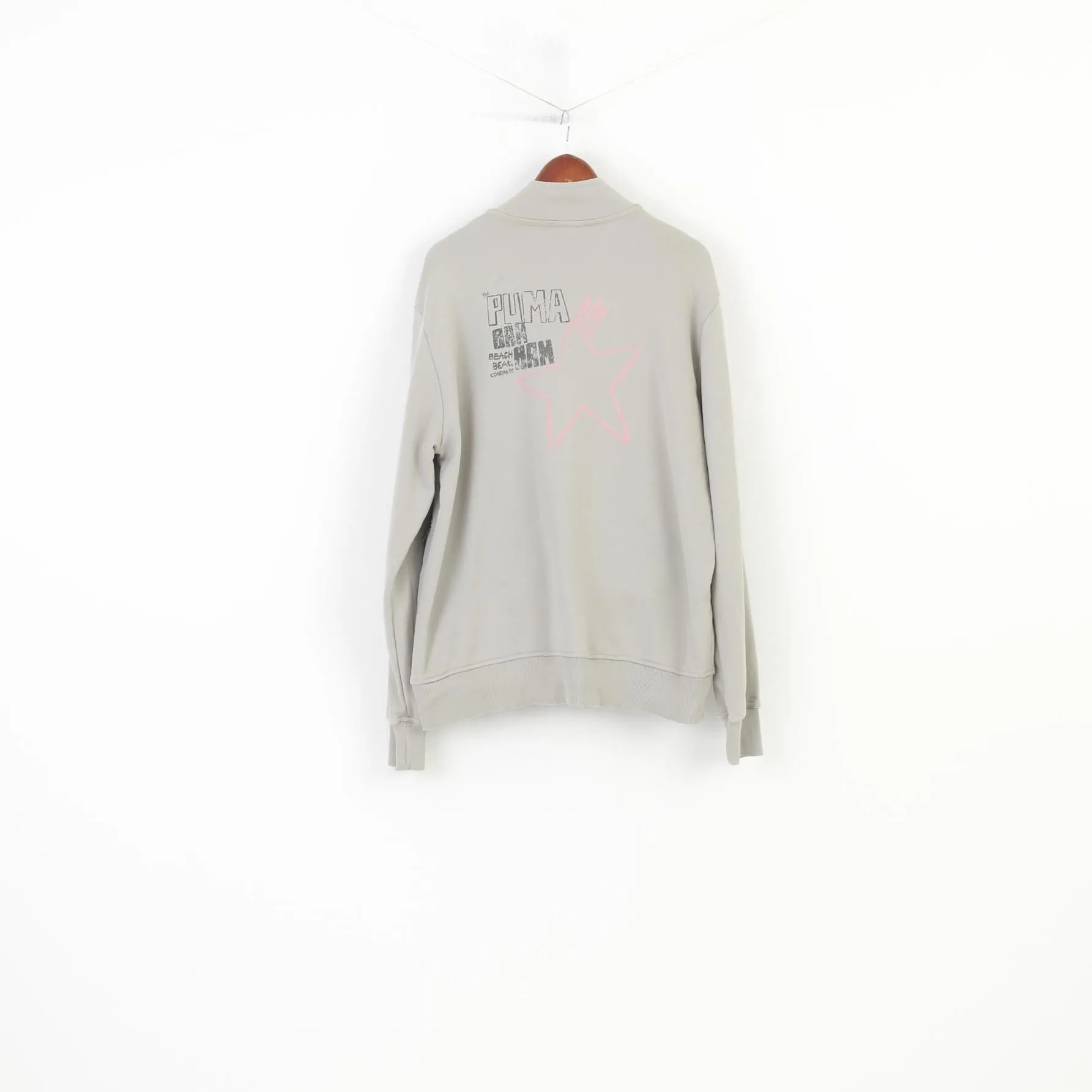 Puma Women XL Sweatshirt Grey Full Zipper Cotton Vintage Training Pockets Top
