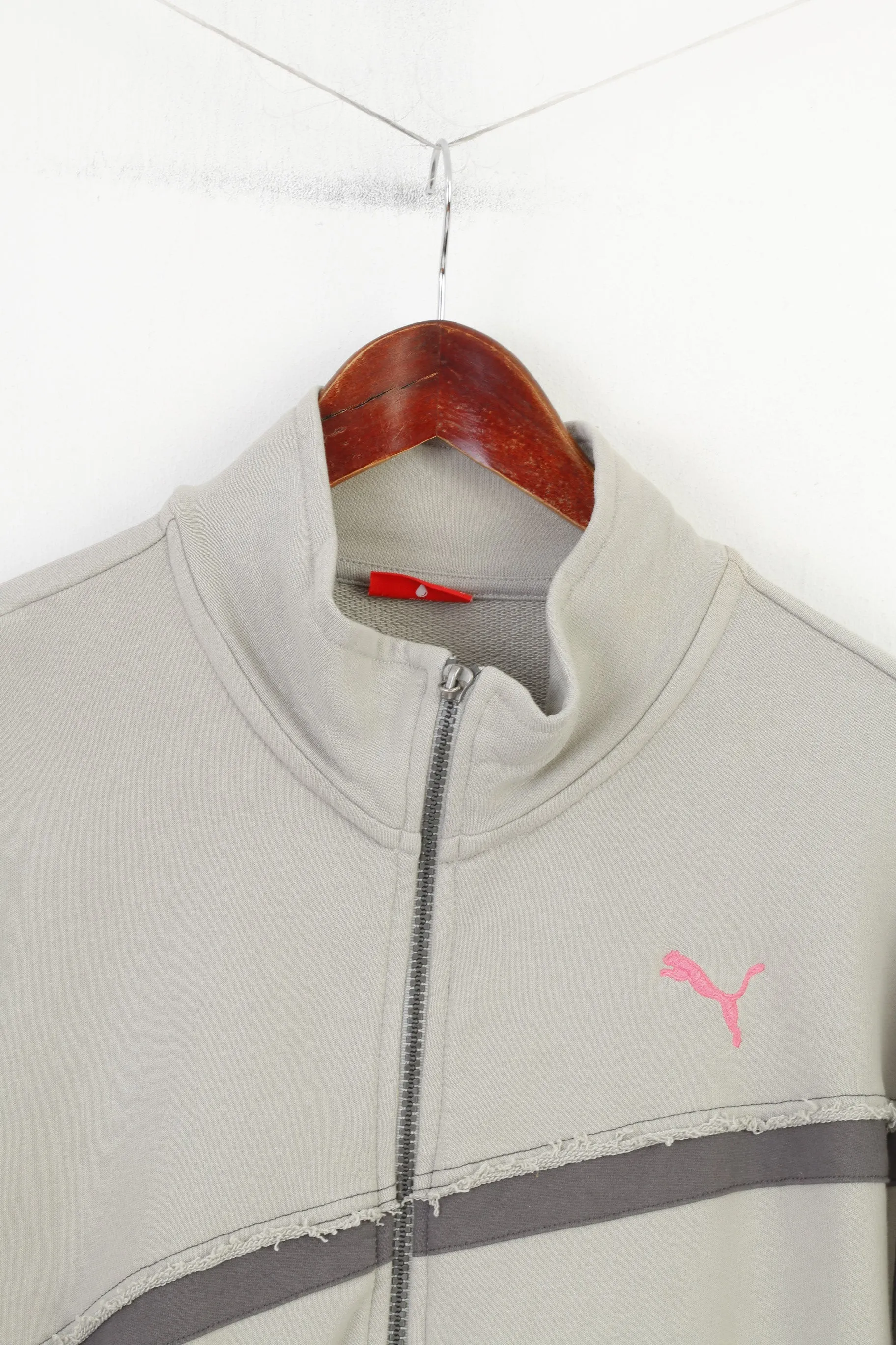 Puma Women XL Sweatshirt Grey Full Zipper Cotton Vintage Training Pockets Top