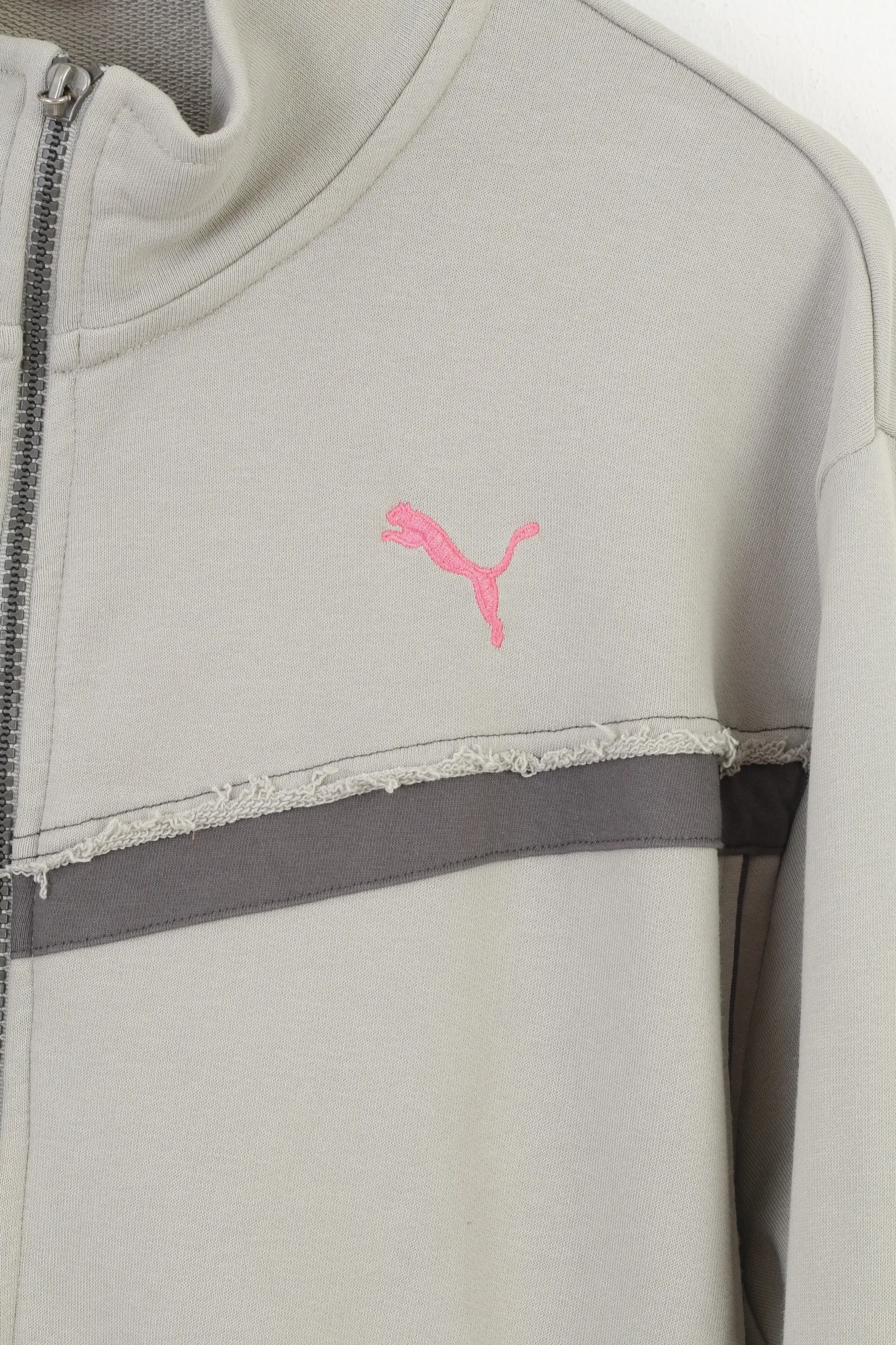Puma Women XL Sweatshirt Grey Full Zipper Cotton Vintage Training Pockets Top