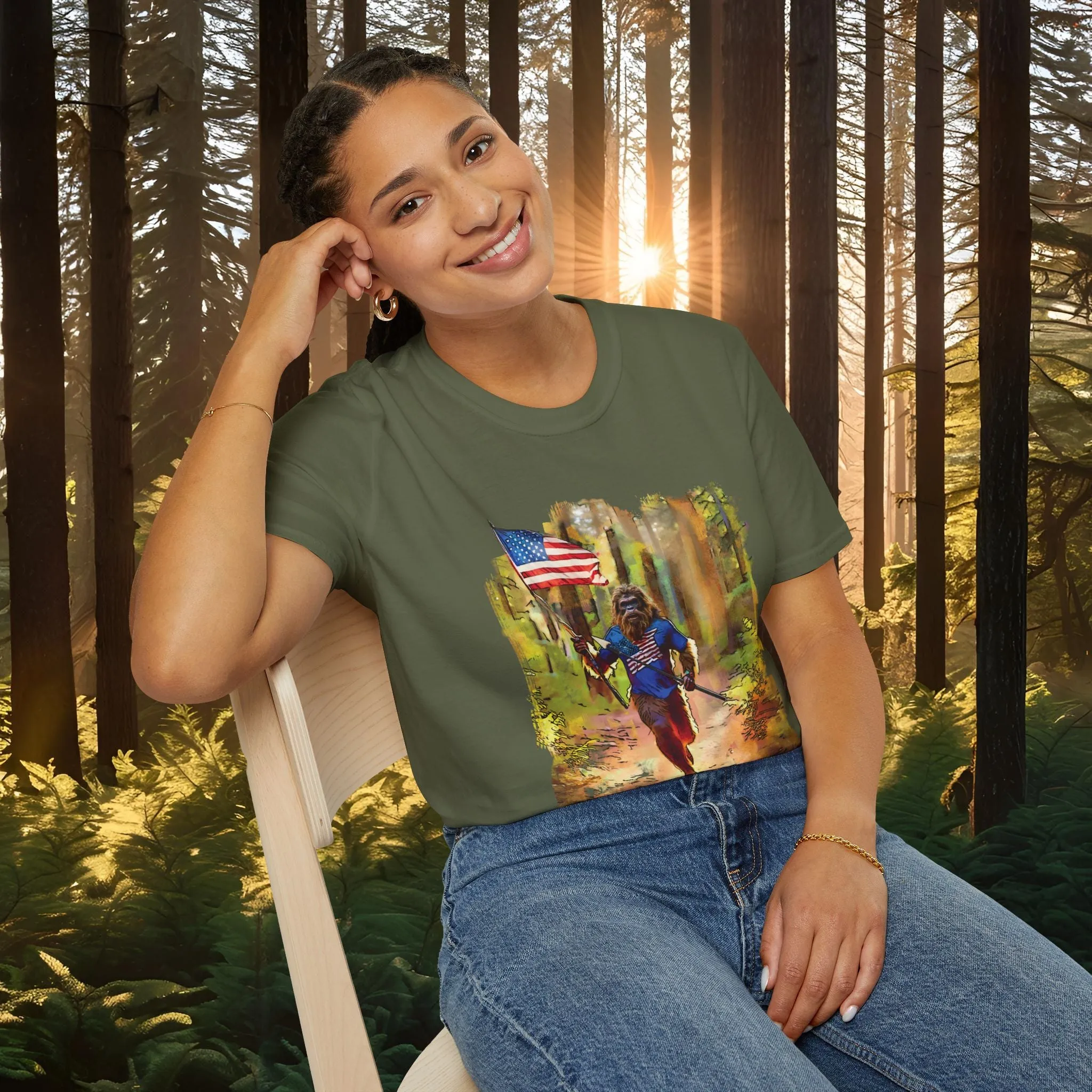 "Run Bigfoot Run" ~ Bigfoot Patriotic T-Shirt