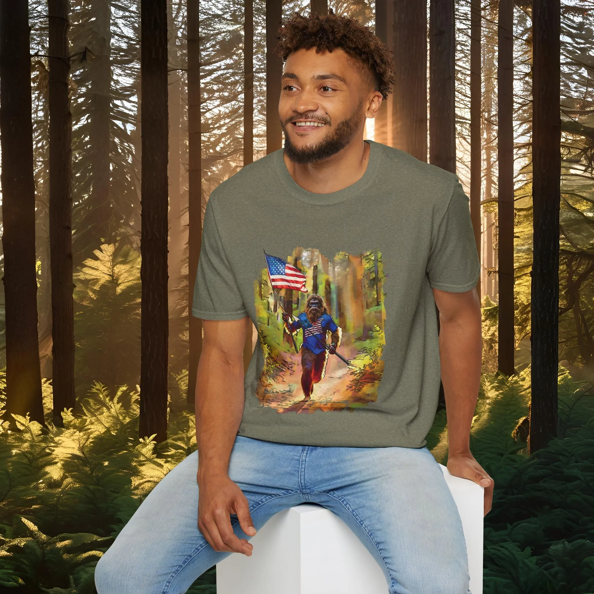 "Run Bigfoot Run" ~ Bigfoot Patriotic T-Shirt