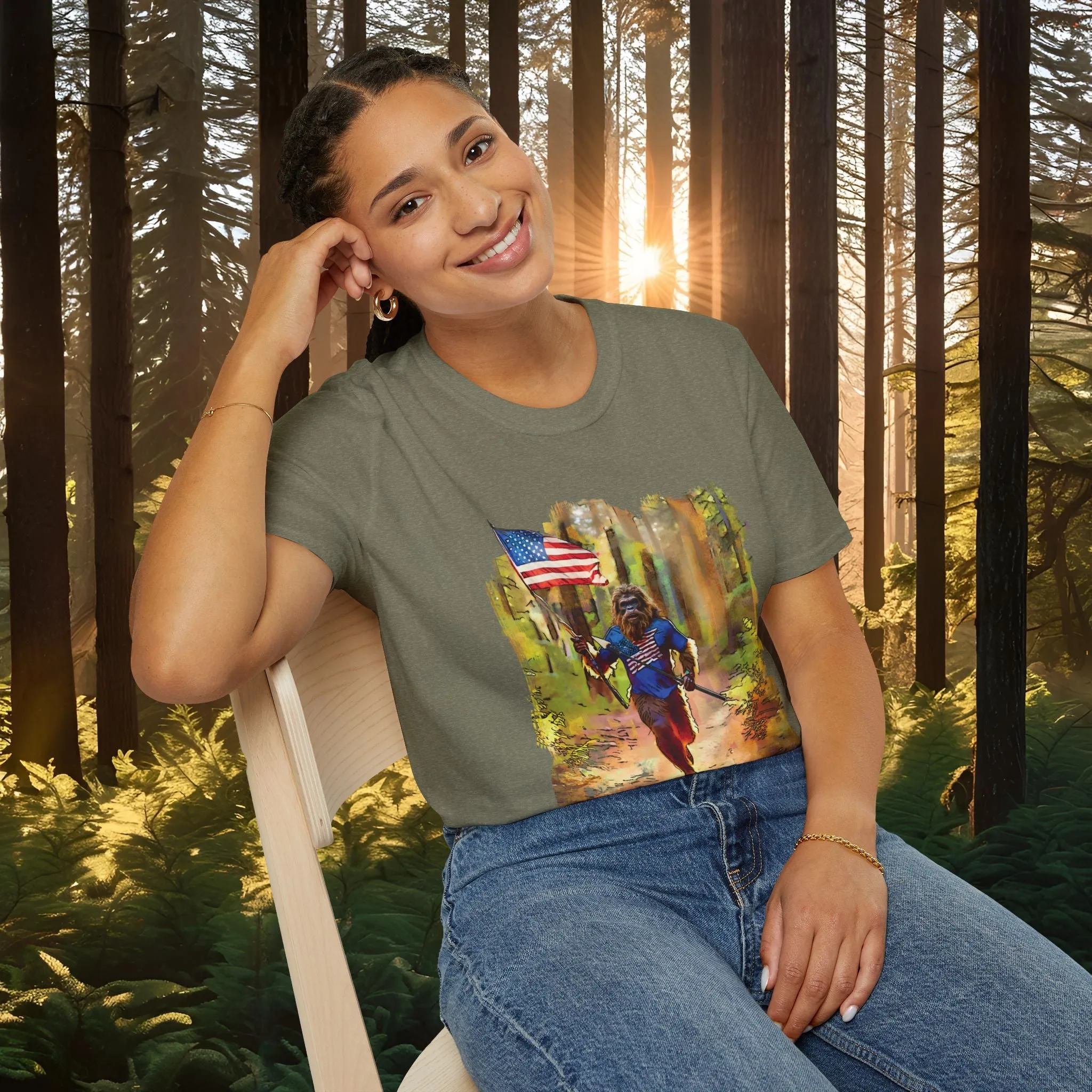 "Run Bigfoot Run" ~ Bigfoot Patriotic T-Shirt
