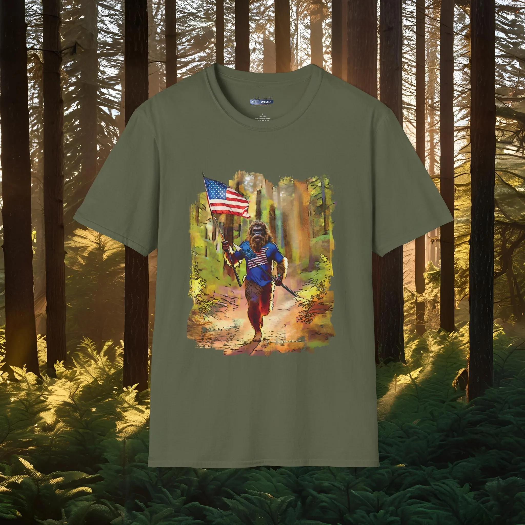 "Run Bigfoot Run" ~ Bigfoot Patriotic T-Shirt
