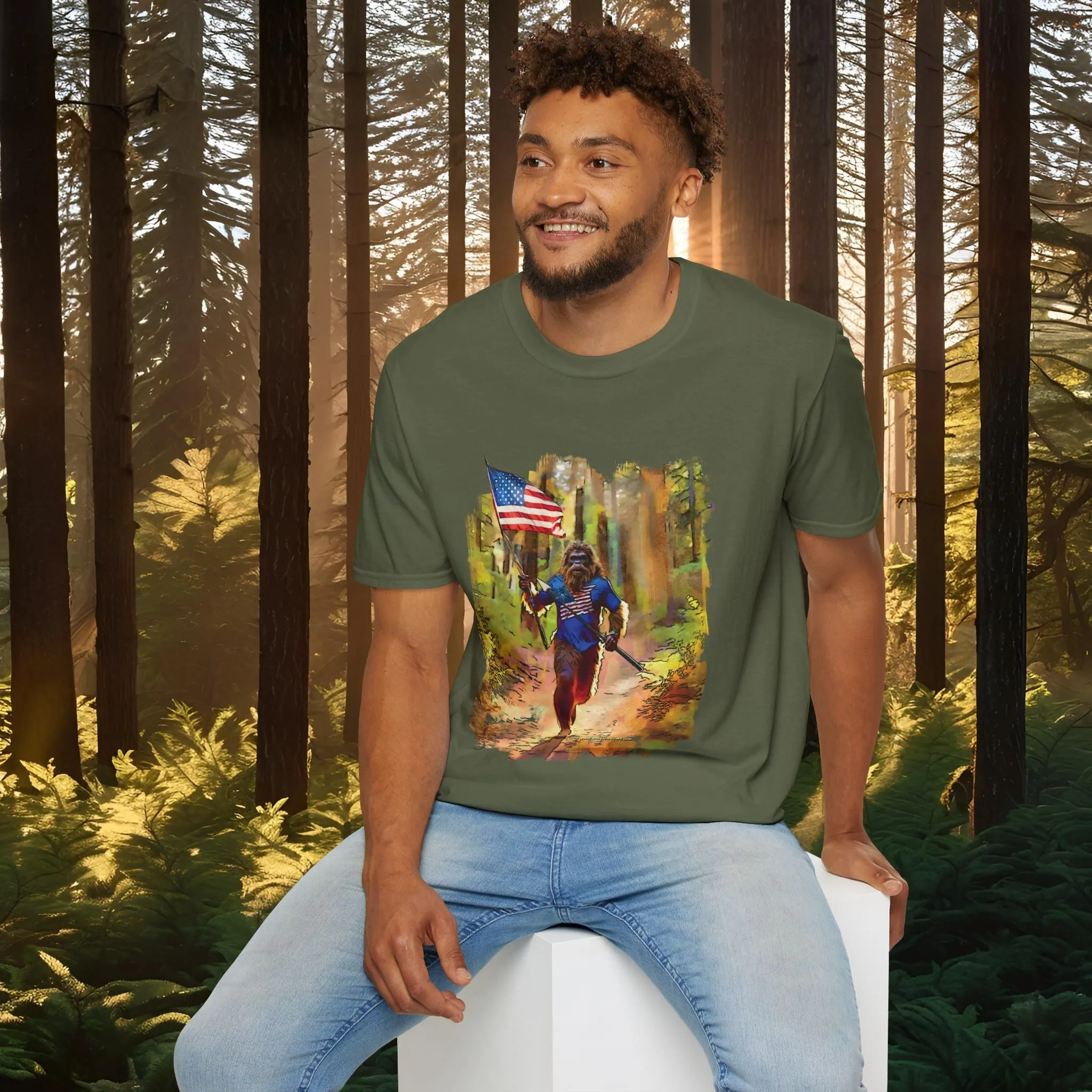 "Run Bigfoot Run" ~ Bigfoot Patriotic T-Shirt