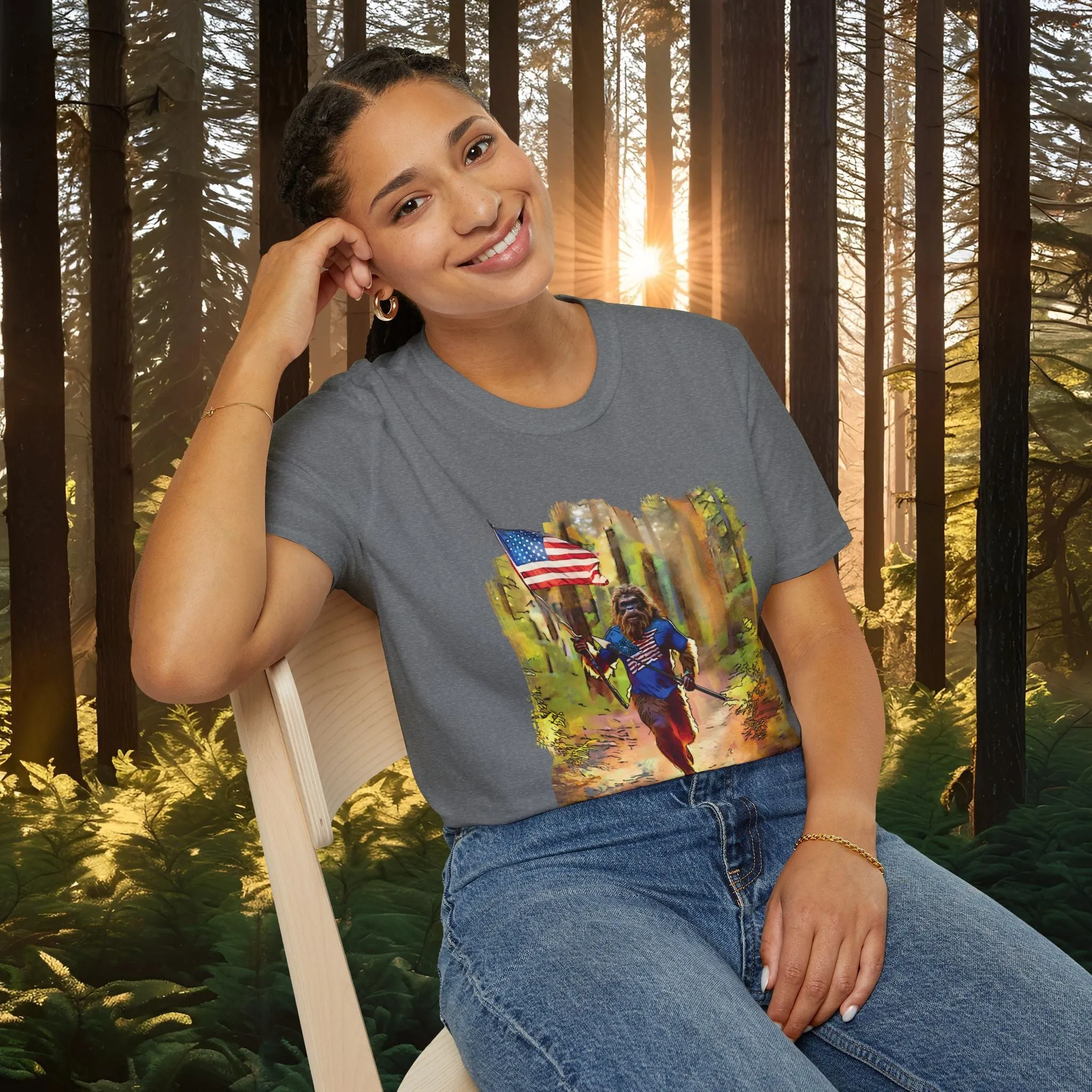 "Run Bigfoot Run" ~ Bigfoot Patriotic T-Shirt