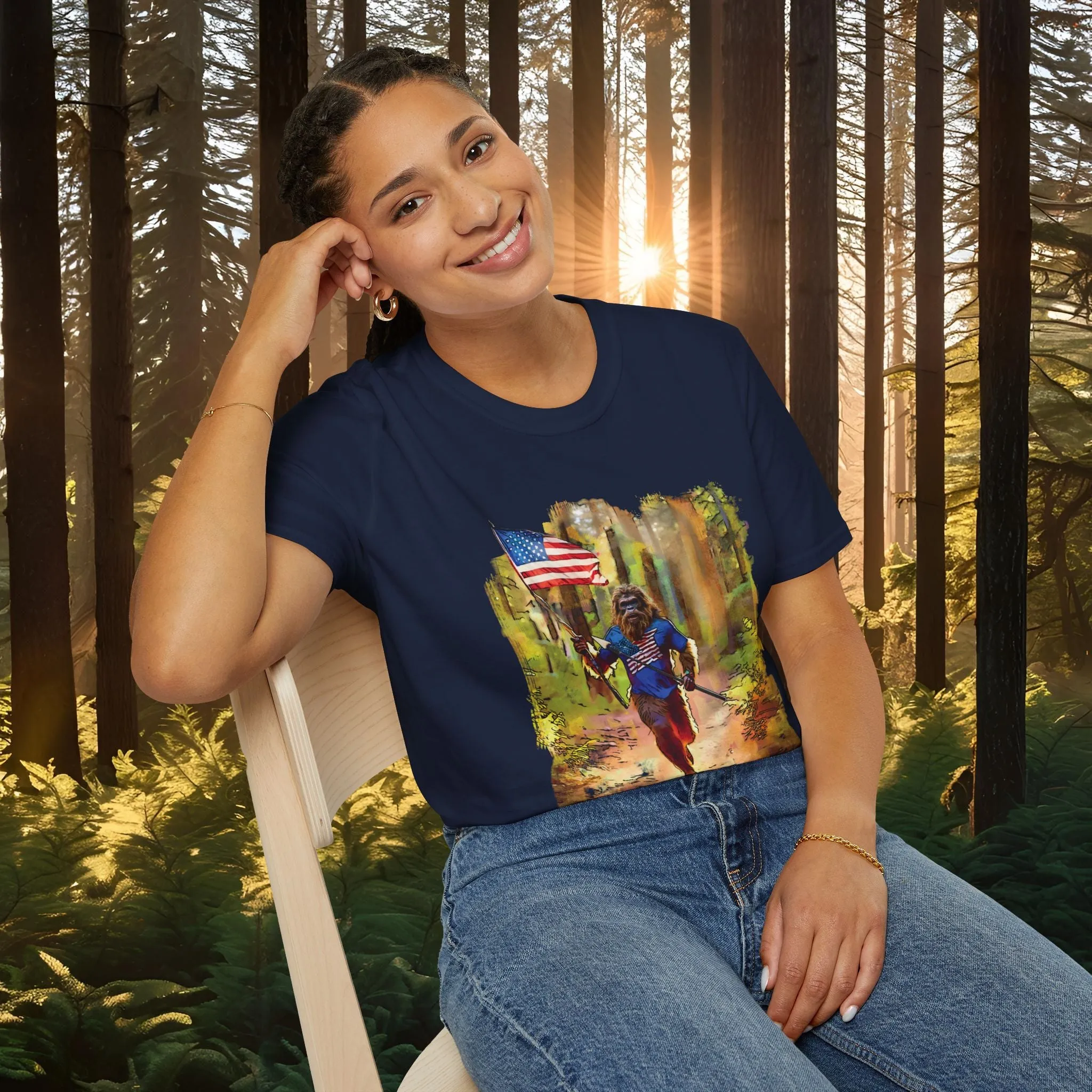 "Run Bigfoot Run" ~ Bigfoot Patriotic T-Shirt