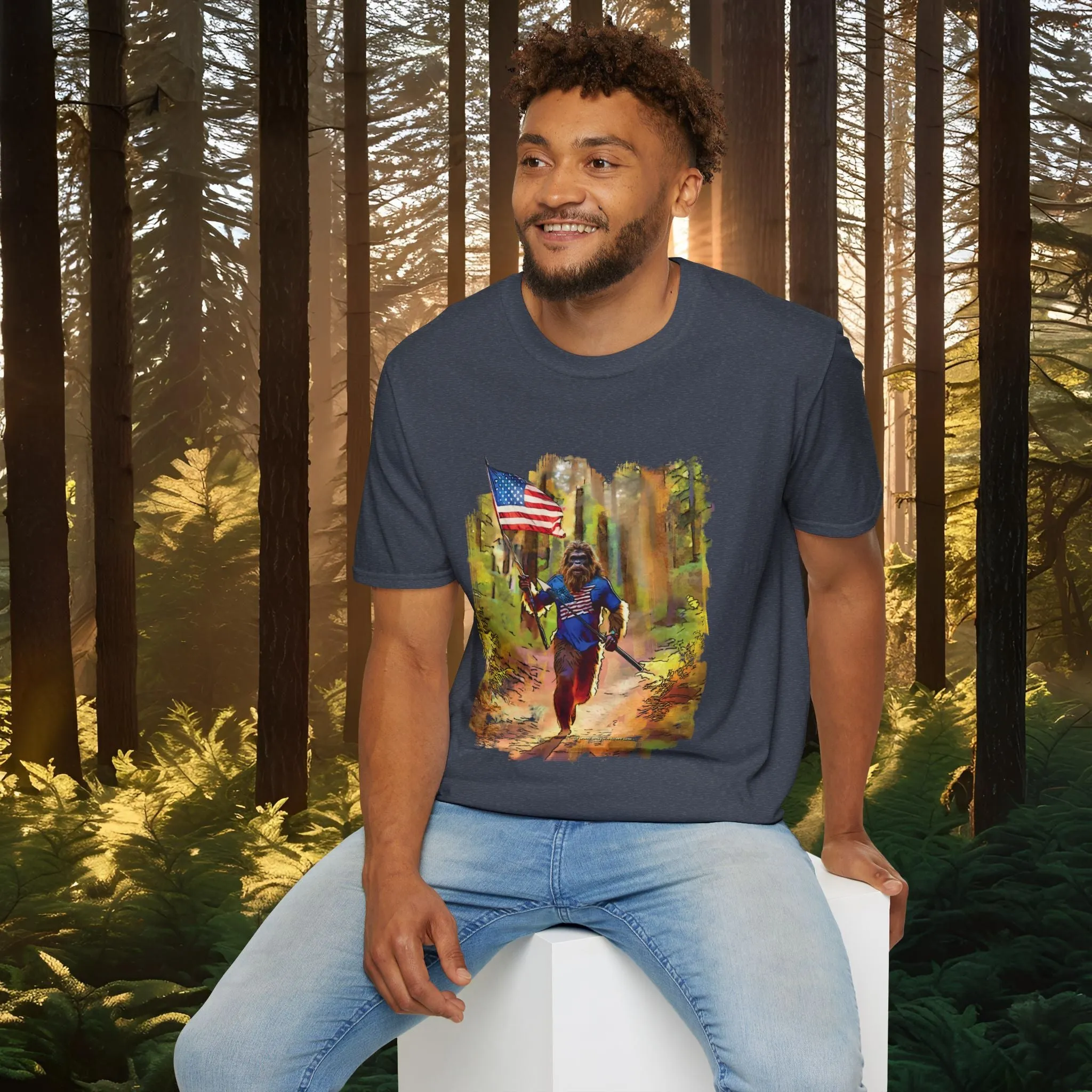"Run Bigfoot Run" ~ Bigfoot Patriotic T-Shirt