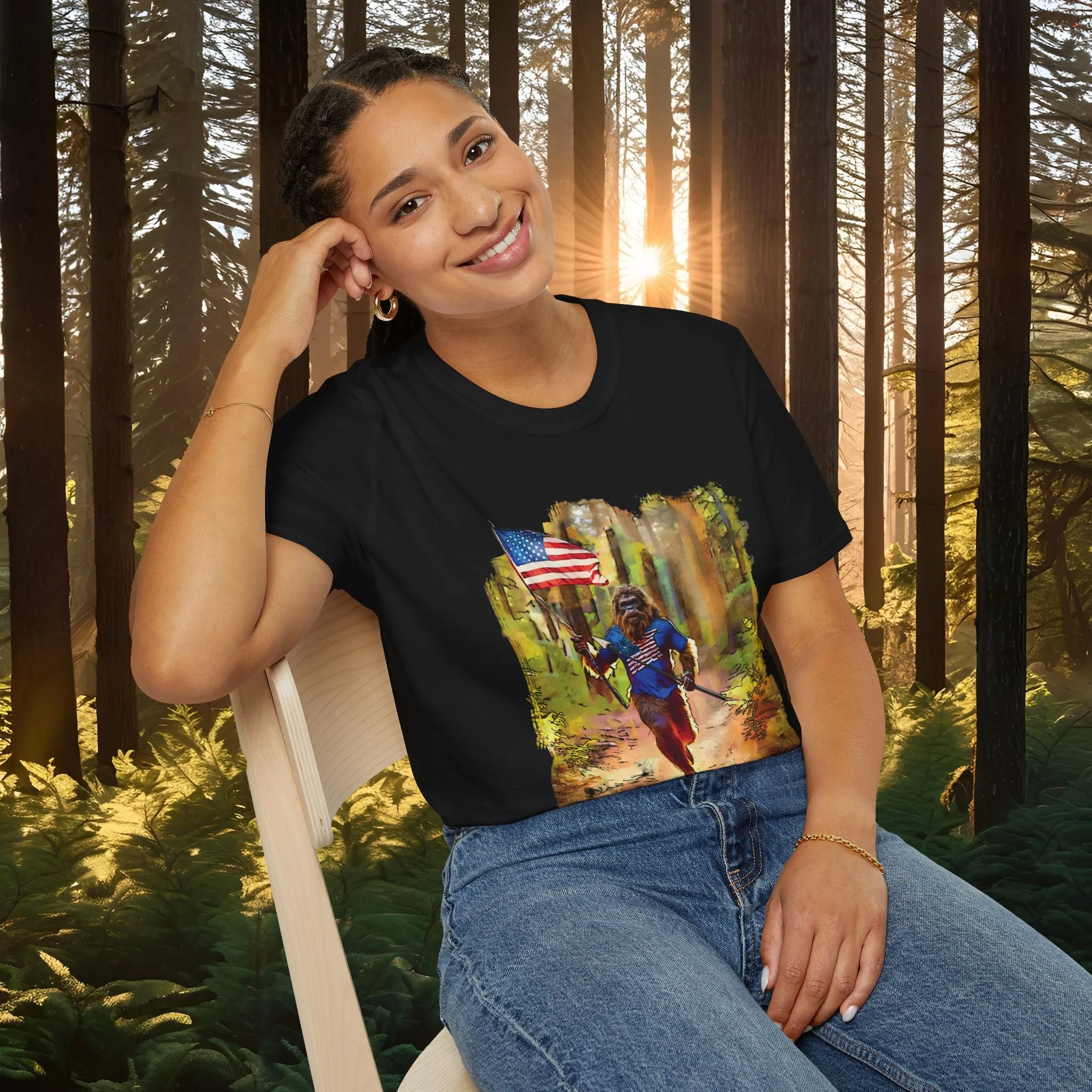 "Run Bigfoot Run" ~ Bigfoot Patriotic T-Shirt
